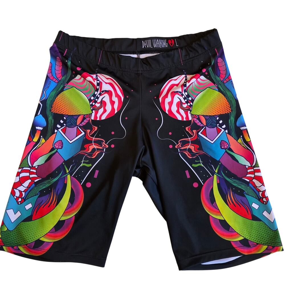 Devil Walking "Mushroom Trip" Psychedelic  Biker‎ Shorts Large Rave Festival